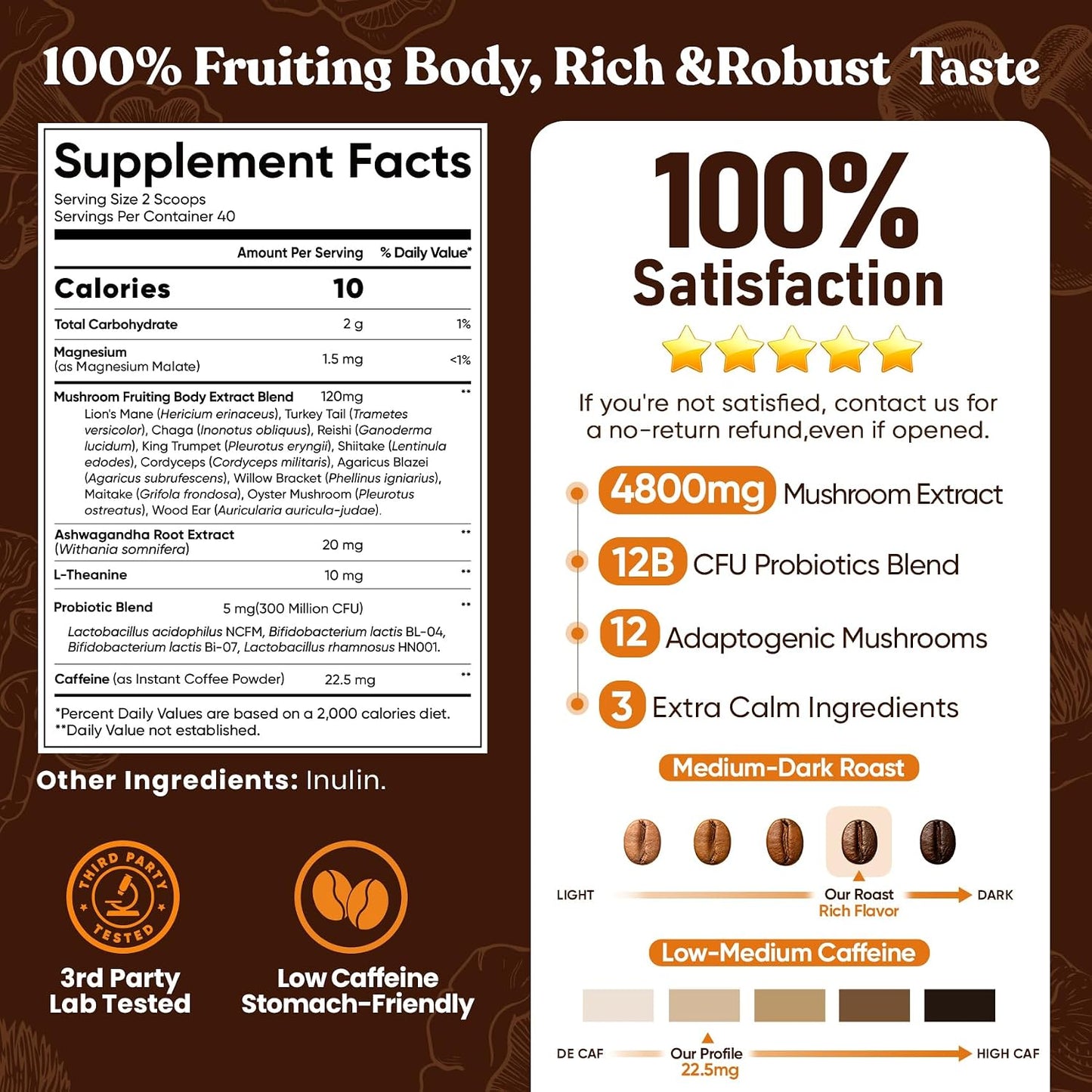 Venture Pal Mushroom Coffee, 12 Mushrooms, Focus & Digestion, 40 Servings | 12 Adaptogenic Mushrooms with Lion's Mane, Cordyceps, Reishi, Turkey Tail, Ashwagandha & Probiotics, Low Caffeine & Calories
