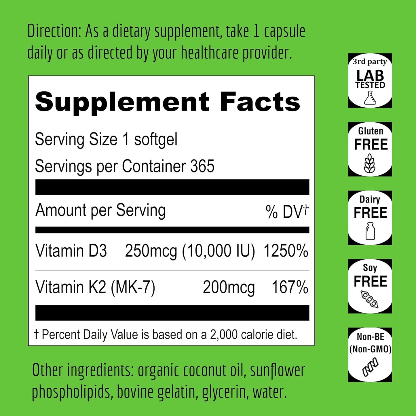 UpNourish Liposomal D3 K2 Vitamin 10000 IU D3 and K2 MK-7 200 mcg - 365 Vitamin D3 k2 (Vitamina D3 con K2) Mini Softgels - Easy to Swallow K2 D3 Vitamin Supplement