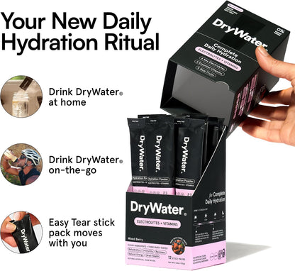DryWater Electrolytes + Vitamins Hydration Packets, Mixed Berry 12 Pack