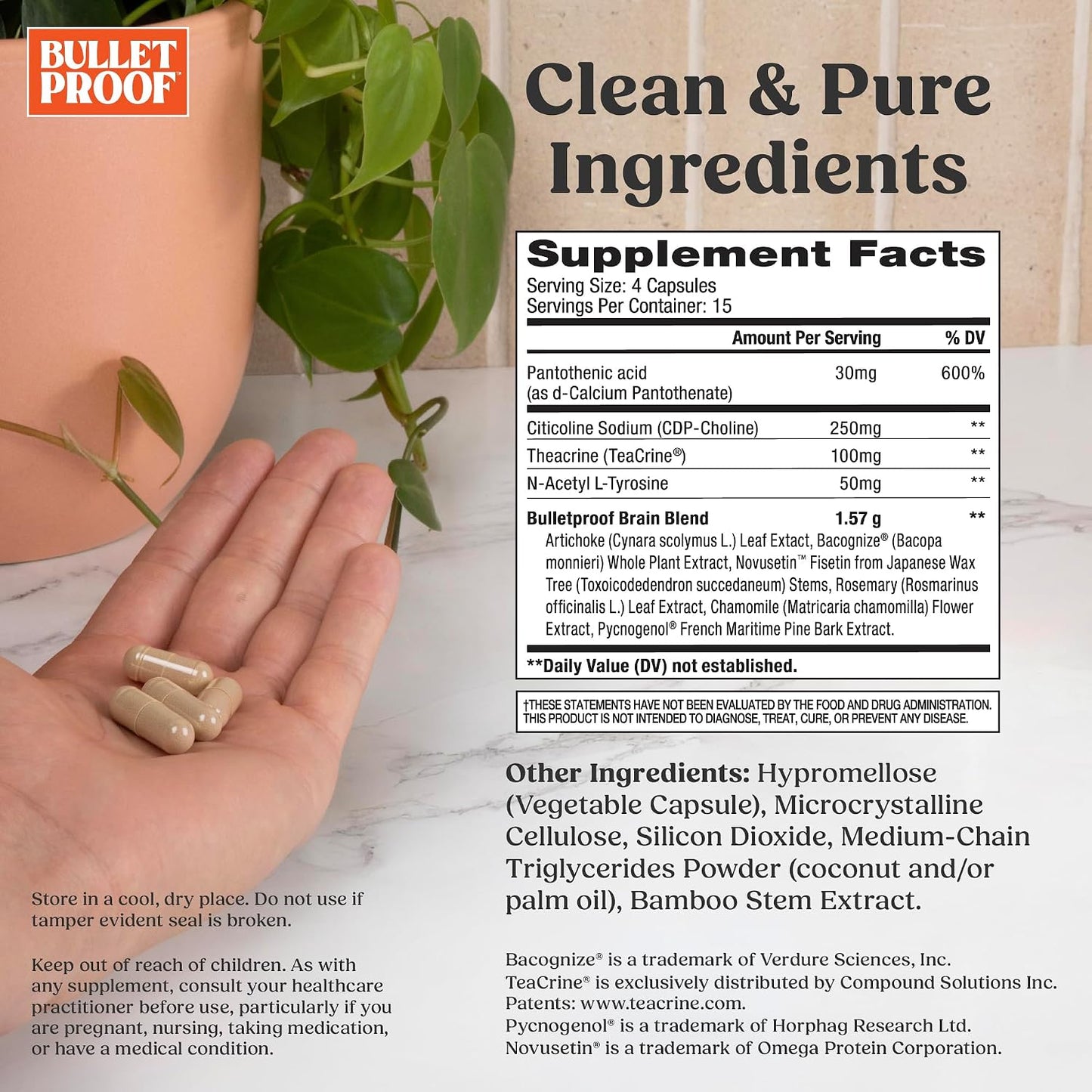 Bulletproof Clarity & Focus Capsules, 60 Count, Caffeine-Free Supplement to Promote Mental Clarity and Alertness