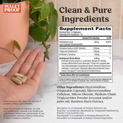 Bulletproof Clarity & Focus Capsules, 60 Count, Caffeine-Free Supplement to Promote Mental Clarity and Alertness