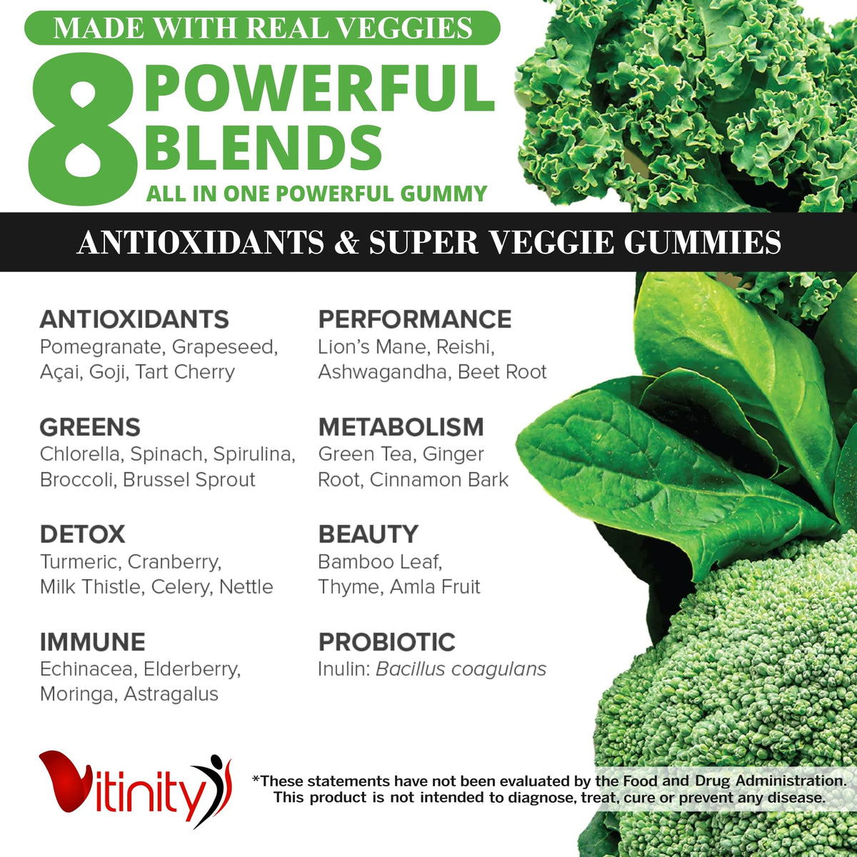 VITINITY Made with Real Fruit-Real Veggie Gummies-Superfood Vegetable Vitamin Sup