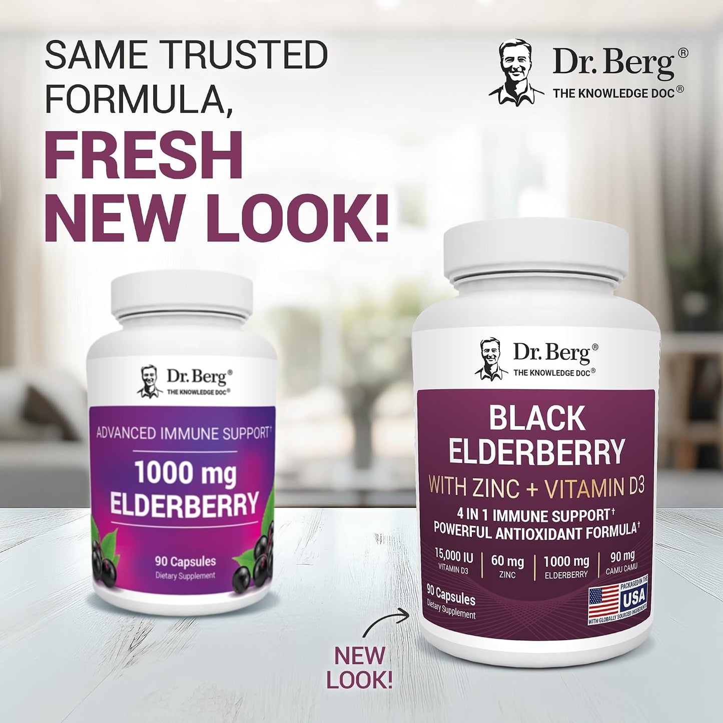 Dr. Berg Black Elderberry Capsules (Advanced Immune Support*) with 15,000 IU Vitamin D, 60 mg of Zinc, & 90 mg of Camu Camu - (4-in-1) Sambucus Elderberry Immune Support Supplement - 90 Capsules
