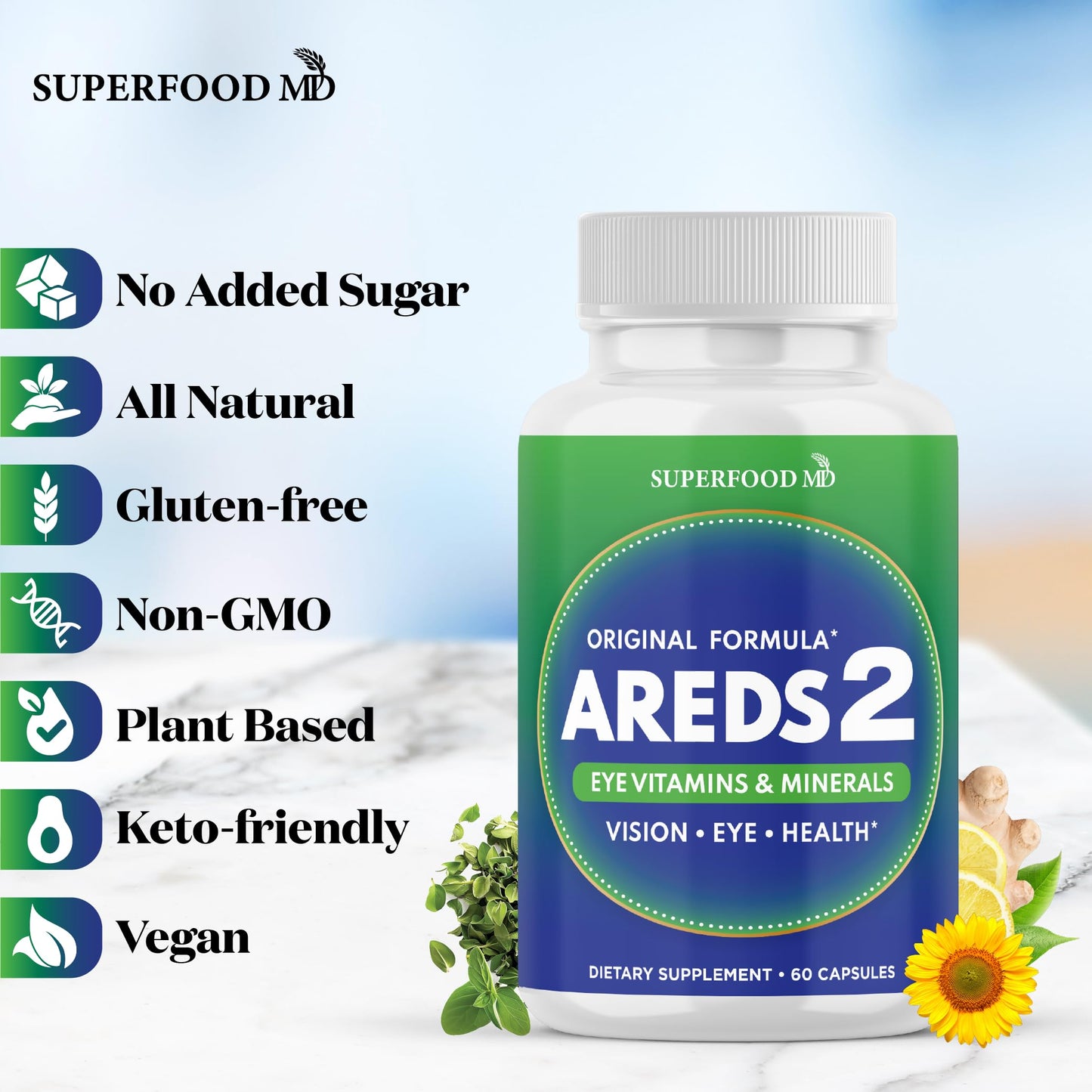 AREDS 2 Eye Vitamin & Mineral Supplement, Contains Lutein, Vitamin C, Zeaxanthin, Zinc & Vitamin E, with Added Copper - 60 Count