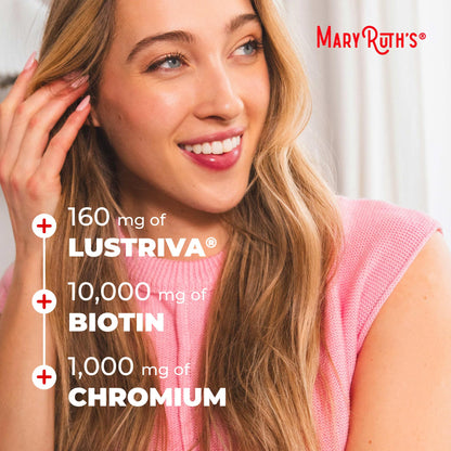 MARYRUTH'S Liquid Multivitamin + Hair Growth | Clinically Tested in Women for Thicker Hair & Facial Wrinkles | Biotin 10000mcg | Lustriva Hair Growth Supplements | Skin Care | Ages 18+ | 15.22 Fl Oz