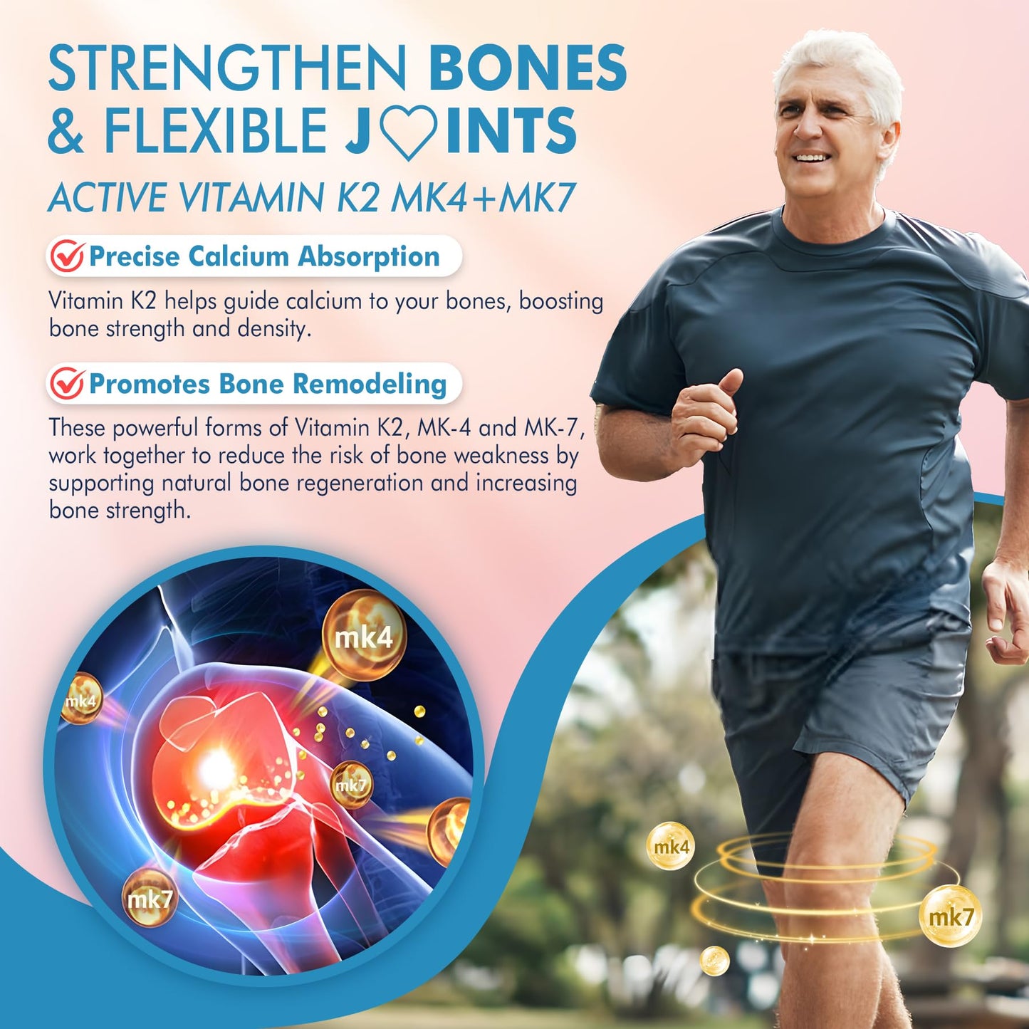 Vitamin K2 Gummies MK-7 200 mcg & MK-4 500 mcg for Women & Men Sugar Free, Perfect 2-IN-1 Full Spectrum Vitamin K2 Supplement for Bone, He-art, Promotes Calcium Absorption, Brain, Teeth, Immune,1Pack