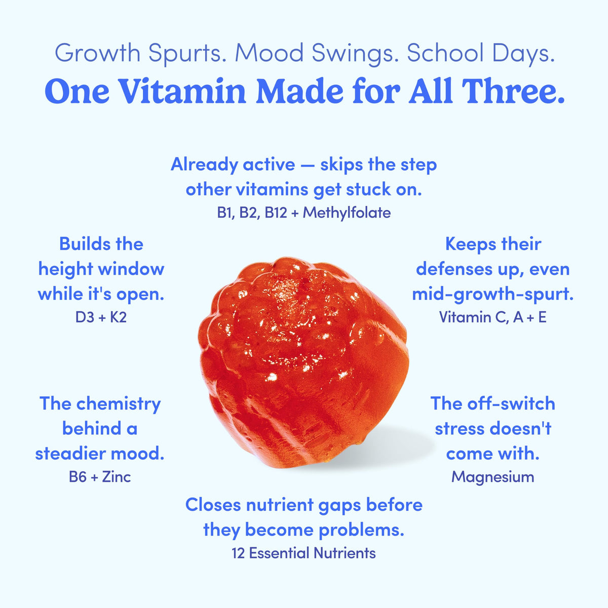 Teen Boy & Girl Multivitamin Gummy - Growth & Bone Support, 60ct, Vegan