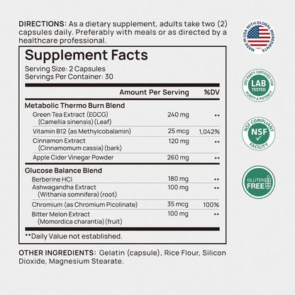 Selerb Metaburn Weight Loss Pills for Women & Men - Appetite Suppressant & Fat Burner, Metabolism Support Weight Loss Supplement with Berberine, Chromium, Green Tea & B12-60 Capsules