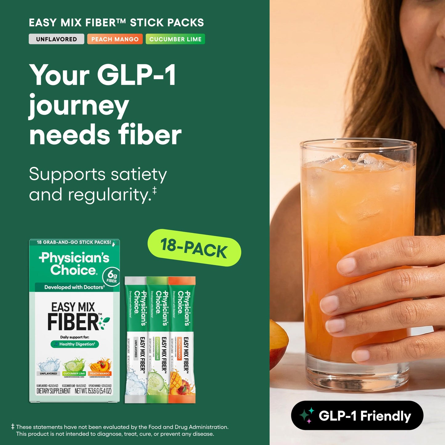 Physician's CHOICE Easy Mix Fiber for GLP-1 Support - No Grit & Sugar Free - Daily Prebiotic Soluble Fiber Powder Supplement - Digestive Health & Regularity - for Women and Men - Unflavored - 7.1oz