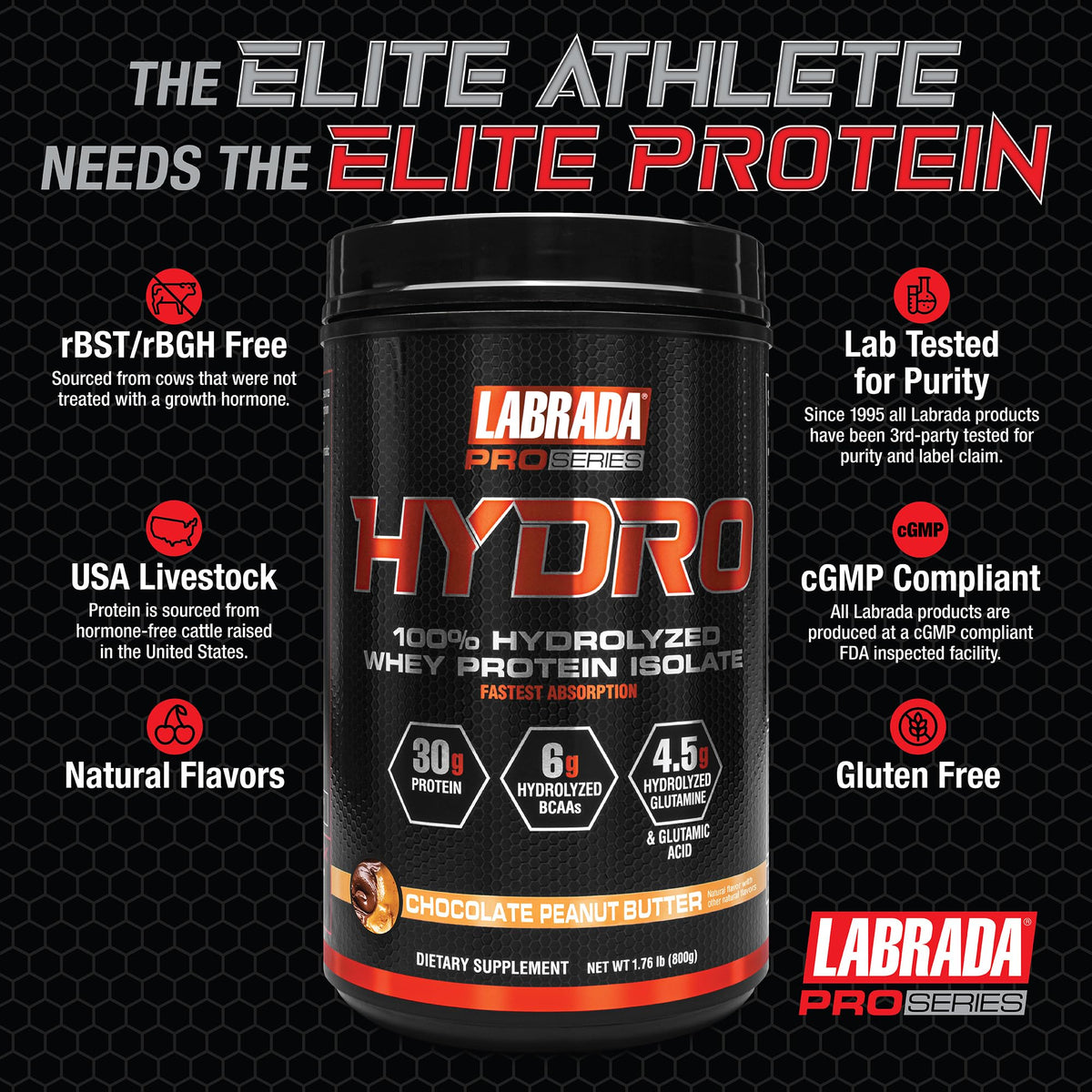 LABRADA HYDRO 100% Pure Hydrolyzed Whey Protein Isolate Powder, Lactose free
