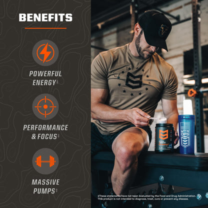 MTN OPS Ignite Pre-Workout, Blue Raspberry, Customizable Gym Energy