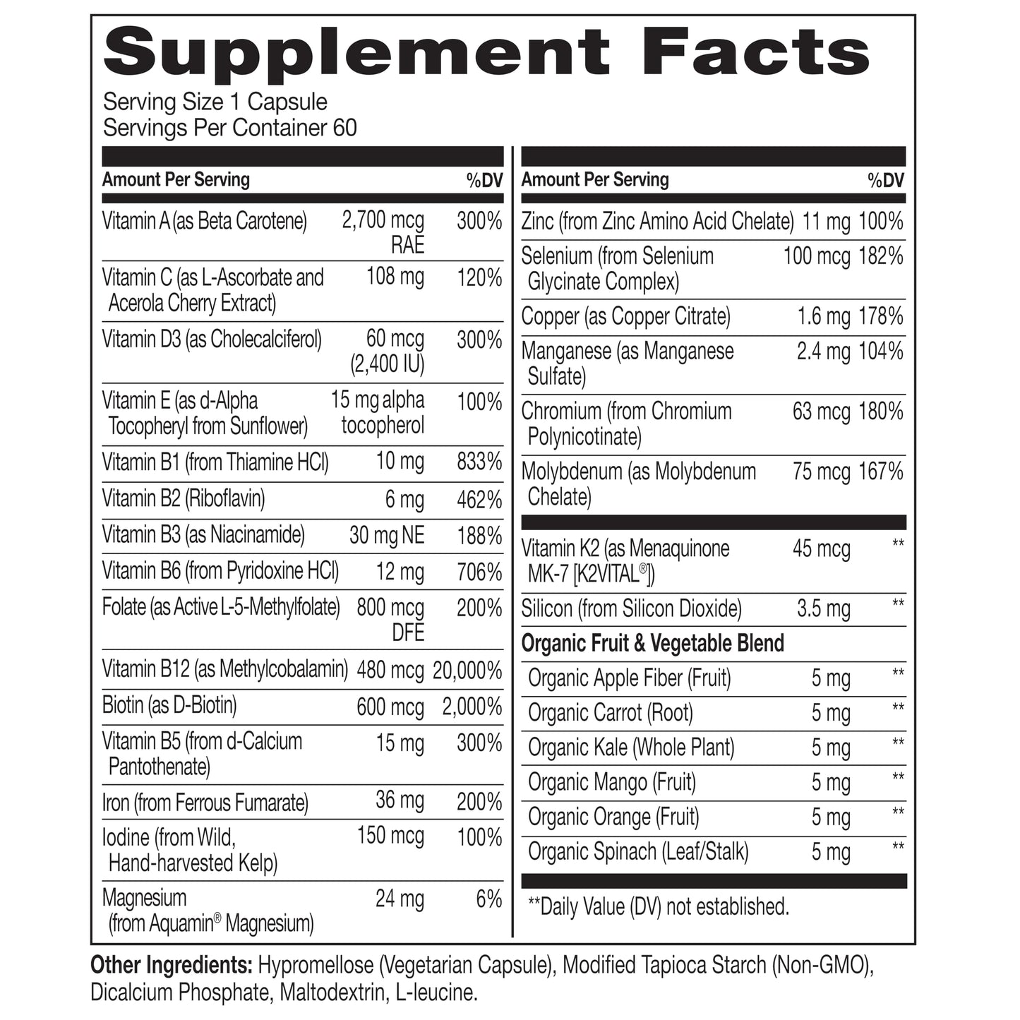 NATURELO Bariatric Multivitamin - One Daily with Iron - Supplement for Post Gastric Bypass Surgery Patients - Natural Whole Food Nutrition - 60 Veggie Capsules