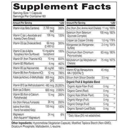 NATURELO Bariatric Multivitamin - One Daily with Iron - Supplement for Post Gastric Bypass Surgery Patients - Natural Whole Food Nutrition - 60 Veggie Capsules