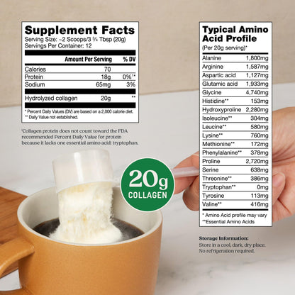 Bulletproof Unflavored Collagen Peptides Powder, 20g Grass-Fed Collagen Protein and Amino Acids for Skin, Bones and Joints, 17.6 Ounces