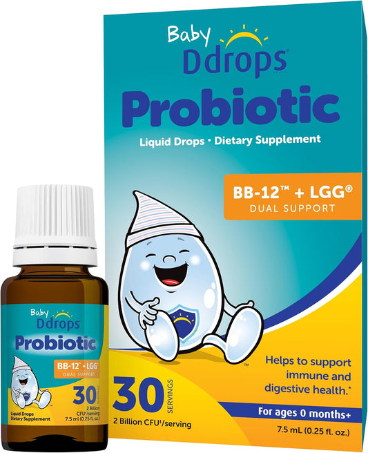 Ddrops Baby Probiotic BB-12 + LGG Dual Support Liquid Drops - 30 Servings -Helps to Support Immune and Digestive Health - No Artificial Preservatives, Flavors or Colors
