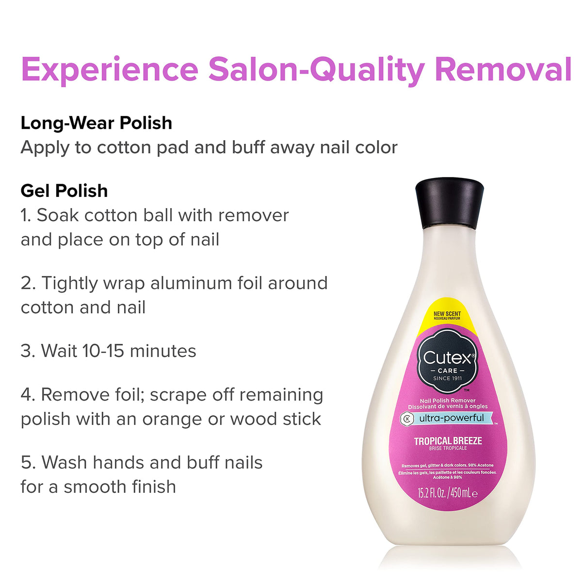 Cutex Gel Nail Polish Remover, Ultra-Powerful & Removes Glitter and Dark Colored Paints