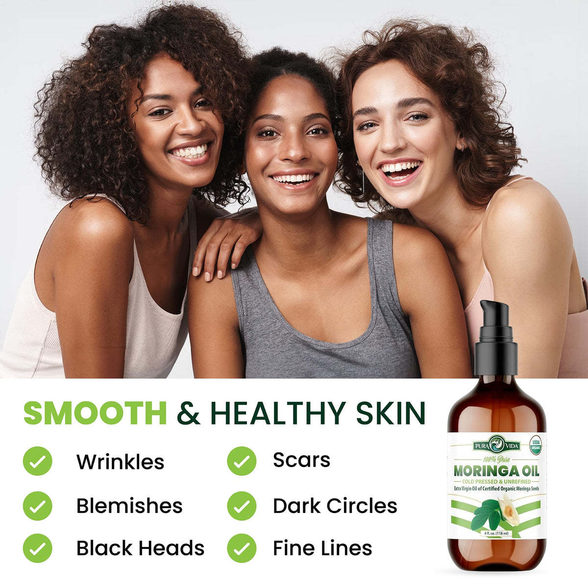 100% Pure Moringa Oil Organic for Face, Hair, Nails and Dry Skin - USDA Certified Single
