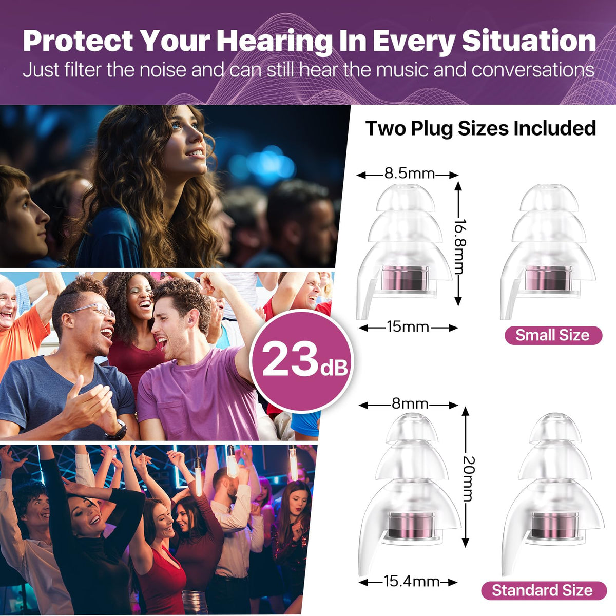Hearprotek Concert Ear Plugs, 2Pairs Reusable high Fidelity Musician Ear Plugs