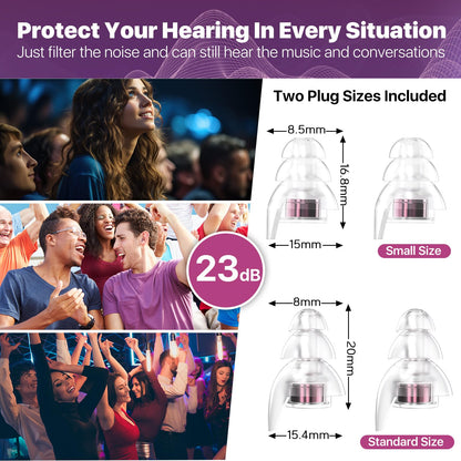 Hearprotek Concert Ear Plugs, 2Pairs Reusable high Fidelity Musician Ear Plugs