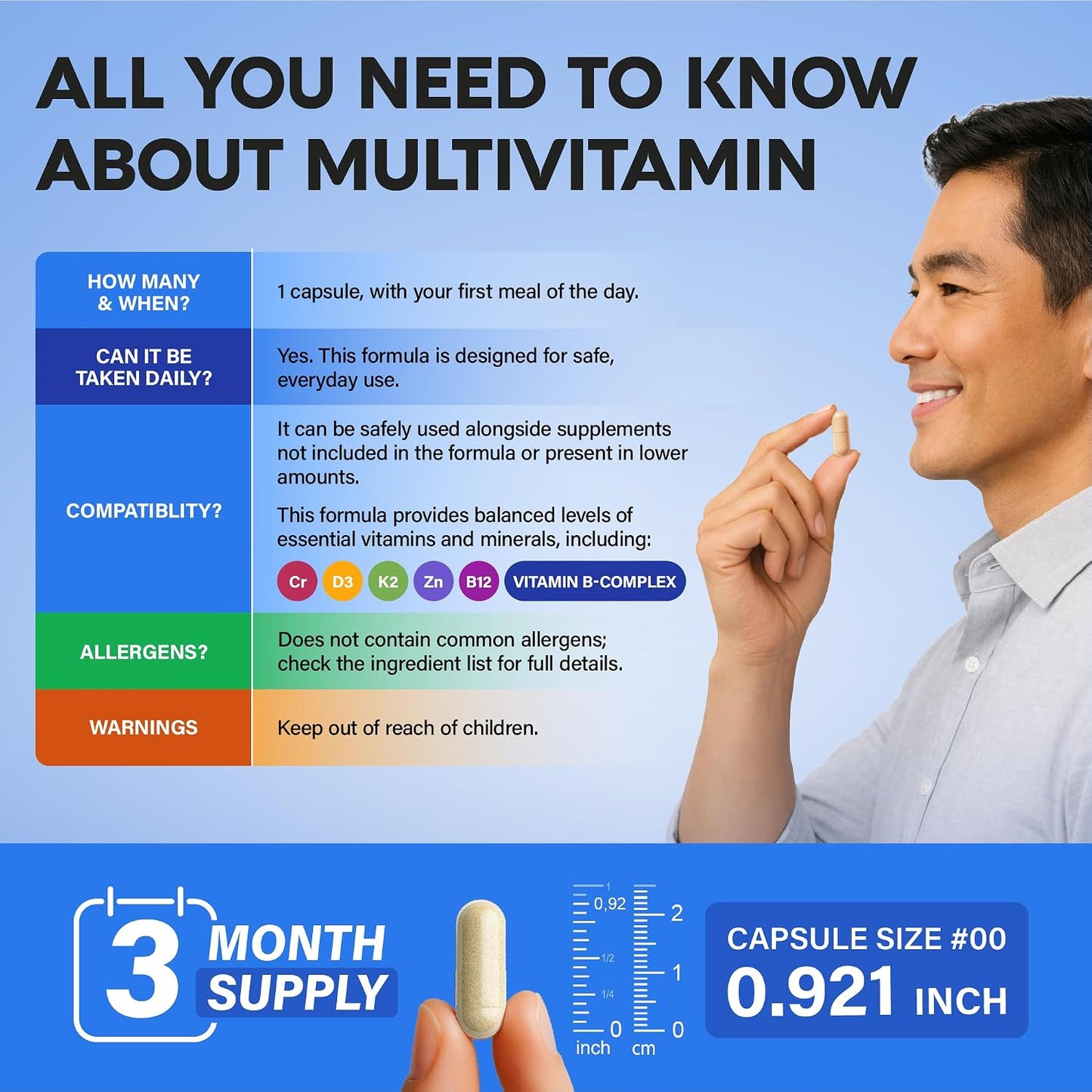 Multivitamin for Men - B-Complex | Whole Foods & Enzymes - Energy, Focus & Brain | Men's Health Complex - 46in1 Mens Multivitamin - Bioavailable & Gentle on Stomach - Lab Tested - 90 Capsules, 1/Day