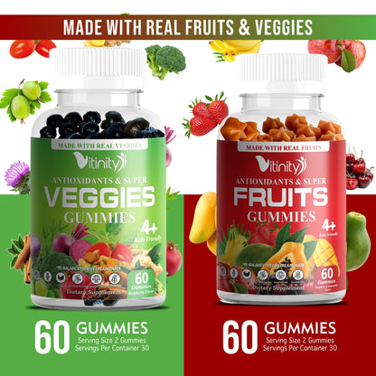 VITINITY Made with Real Fruit-Real Veggie Gummies-Superfood Vegetable Vitamin Sup