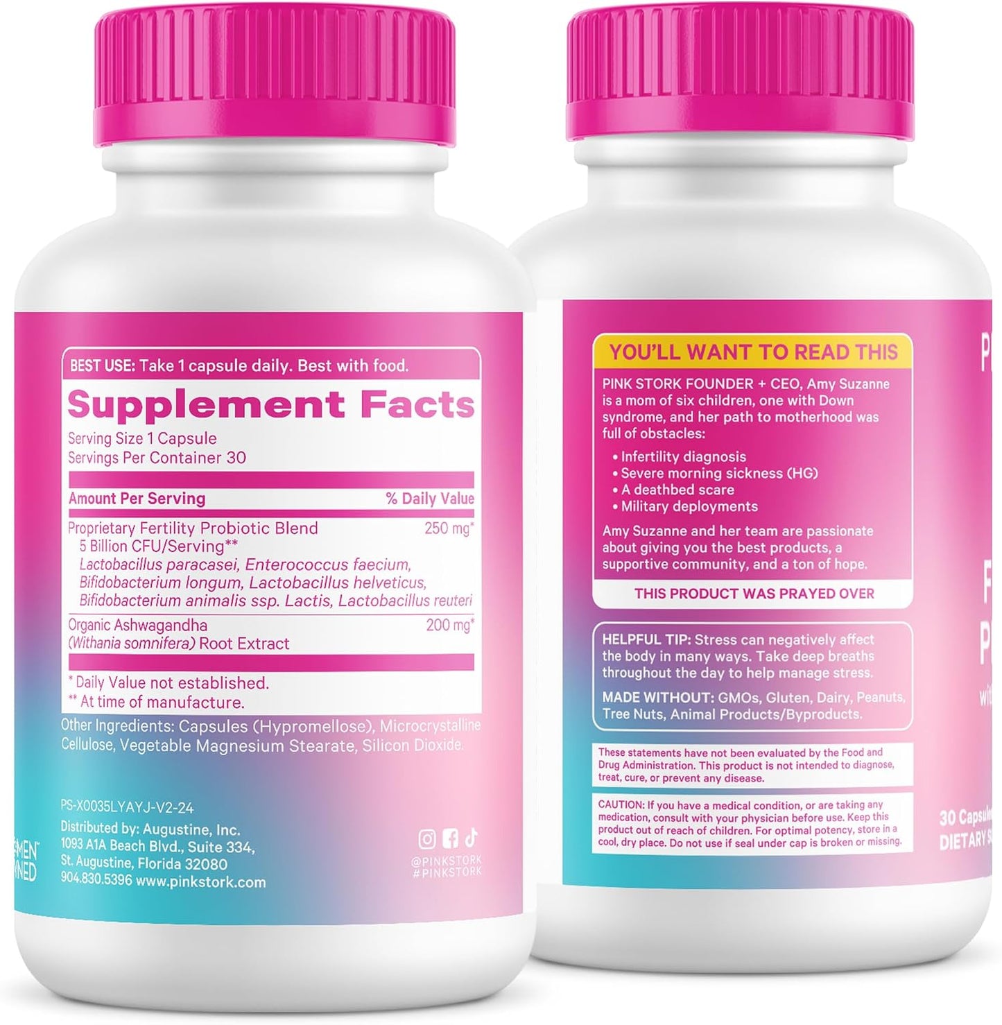 Pink Stork Fertility Support Probiotics for Women with Ashwagandha for Vaginal Health, Conception, pH Balance, Hormone Balance, and Gut Flora, Fertility Supplements for Women, 30 Capsules
