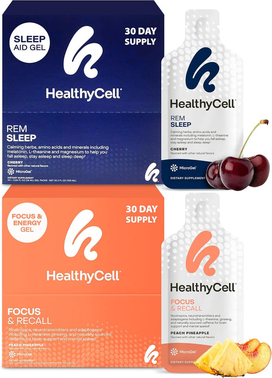 Healthycell REM Sleep Aid + Focus & Recall Brain Supplement Bundle | REM Sleep Aid Supplement + Focus & Recall Brain Supplement for Memory, Focus & Concentration - Sleep & Mental Performance