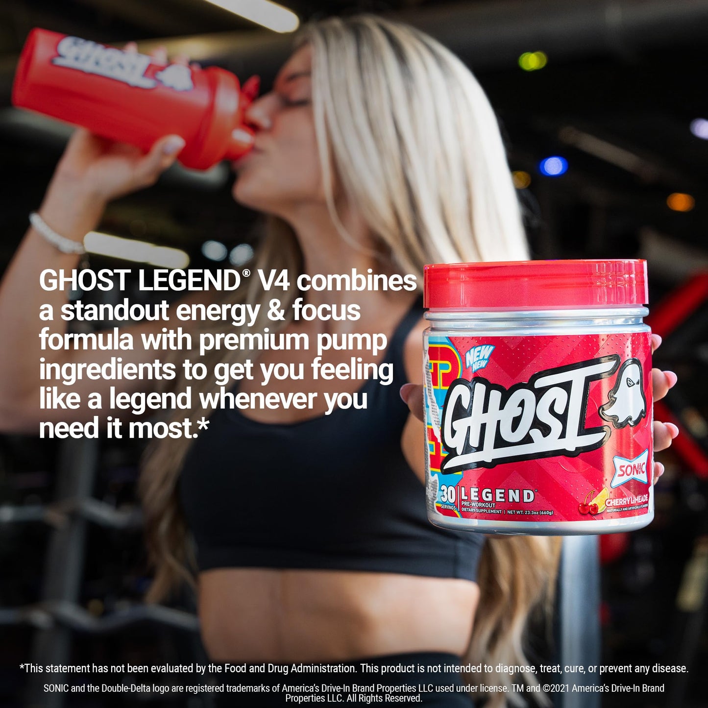 GHOST Legend Pre Workout Powder, Sonic Cherry Limeade - 30 Servings – Pre-Workout for Men & Women with Choline, L-Citrulline, & Beta Alanine for Energy & Focus