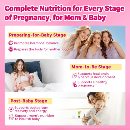 Prenatal Vitamins for Women Multivitamin Gummies w/ Methylfolate 1mg, Choline Omega-3(DHA+EPA) Iron, Postnatal Vitamins for Women Breastfeeding | Before,During & After Pregnancy,Sugar Free,Vegan,60Cts