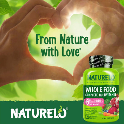 NATURELO Whole Food Multivitamin for Women - with Vitamins, Minerals, & Organic Extracts - Supplement for Energy and Heart Health - Non GMO - 120 Vegan Capsules