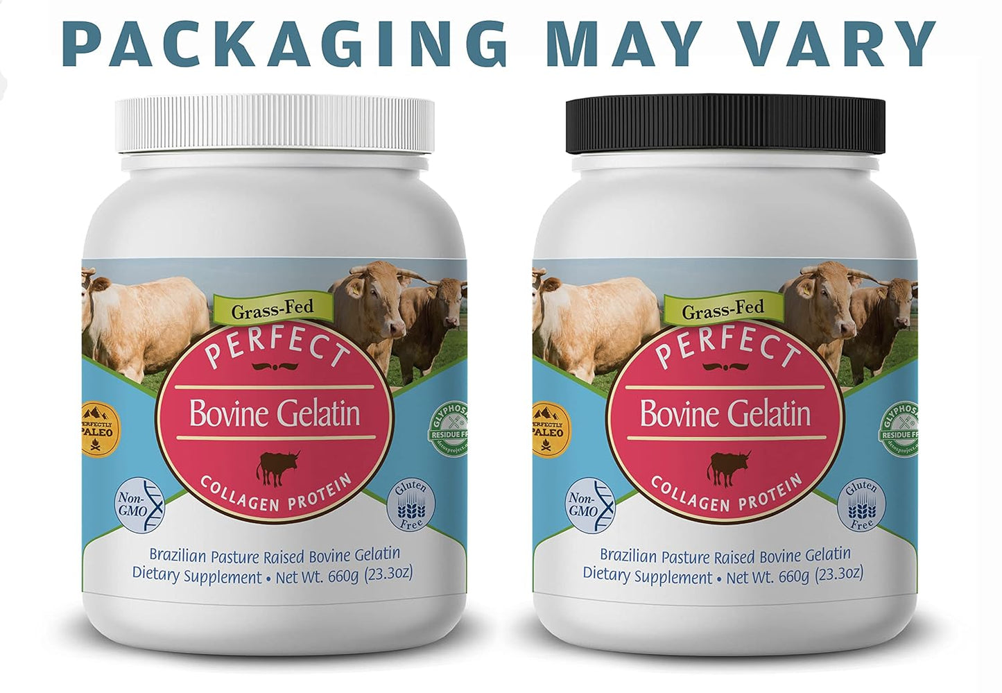 Perfect Bovine Gelatin 100% Grass Fed Beef Gelatin Powder (Cooked Collagen), Brazilian Pasture Raised ~ Large 23.3oz. 60 Serving Container ~ No Fillers, GMOs or Pesticides