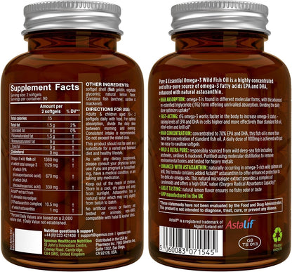 Super B-Complex 180 Tablets & High Absorption Omega-3 Wild Fish Oil 1360mg Bundle, Methylated Sustained Release B Complex and 1000mg EPA & DHA with Astaxanthin, by Igennus