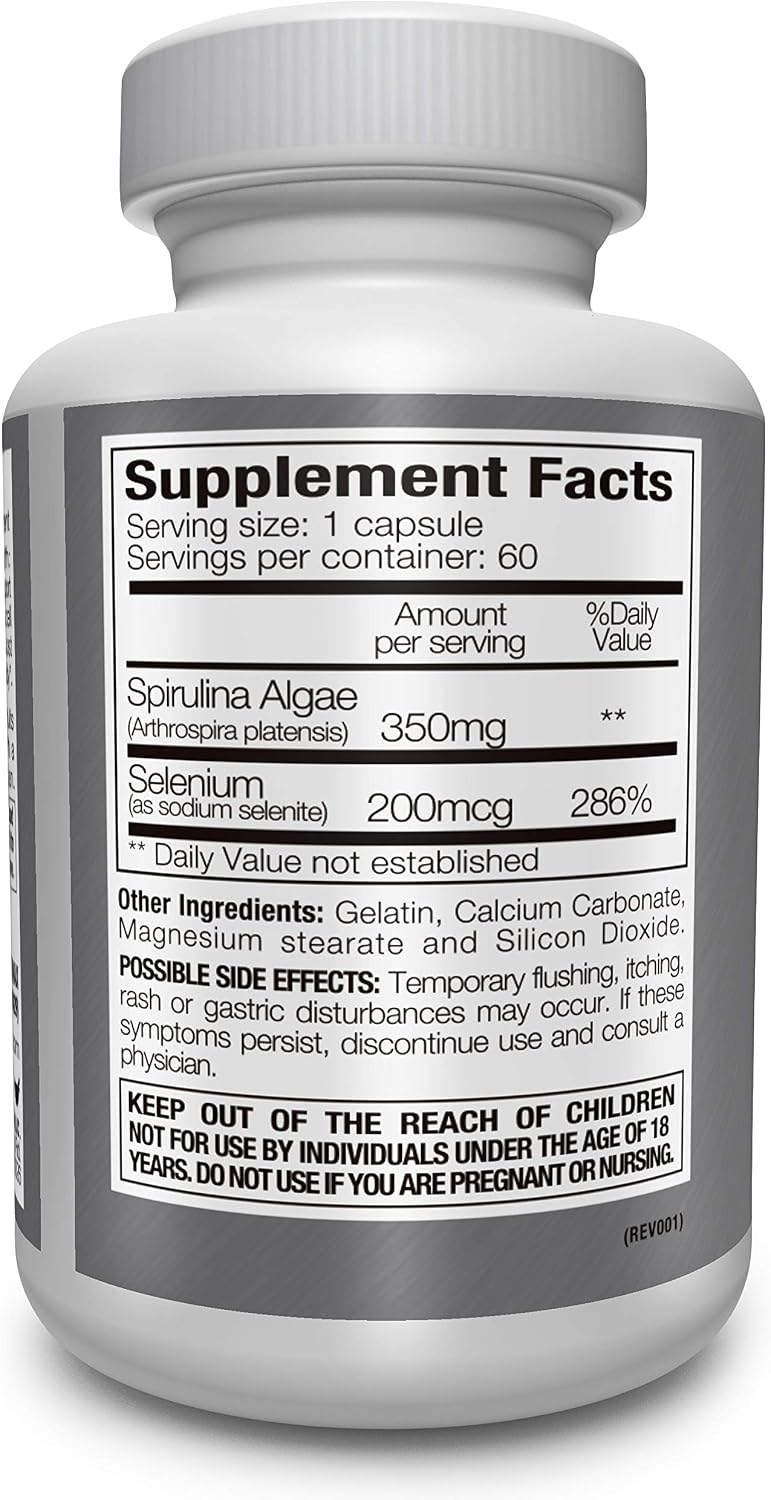 Boost Concentration, Memory and Energy with Premium Selenium + Spirulina - Premium Antioxidant Supplement for Brain Function - 60 Day Supply (60 Capsules) - (1-Pack)