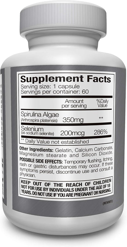 Boost Concentration, Memory and Energy with Premium Selenium + Spirulina - Premium Antioxidant Supplement for Brain Function - 60 Day Supply (60 Capsules) - (1-Pack)