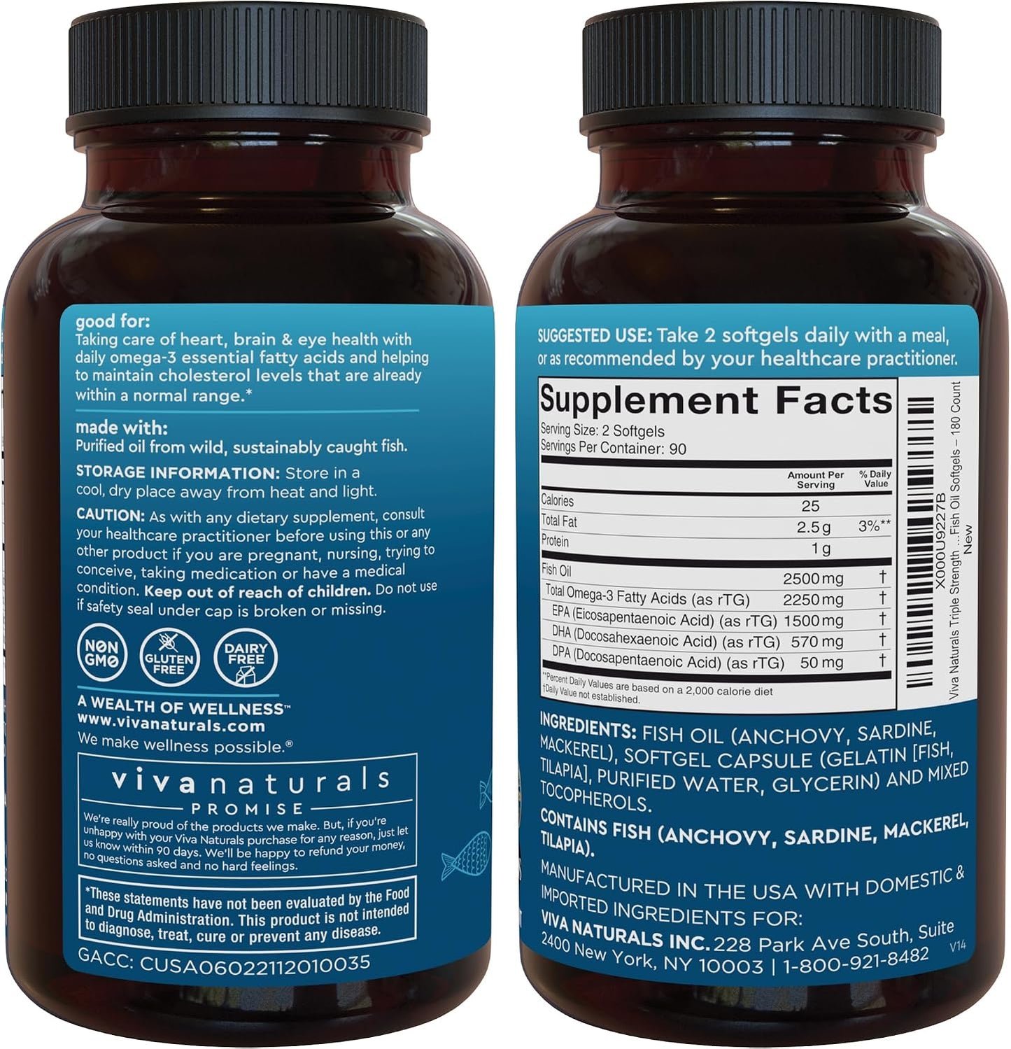 Viva Naturals 1250 mg Antarctic Krill Oil and 2,500 mg Triple-Strength Omega-3 Fish Oil Bundle, Providing Omega-3 EPA and DHA