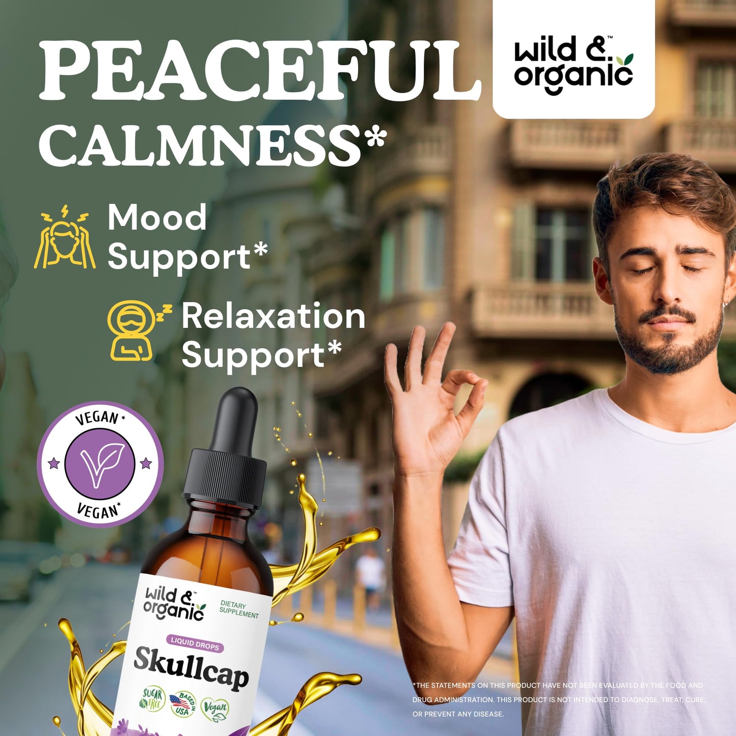 Wild & Organic Skullcap Herb Tincture - Skullcap Supplement for Mood Support - Relaxing Liquid Extract Drops - Vegan, Sugar & Alcohol-Free - 4 fl oz