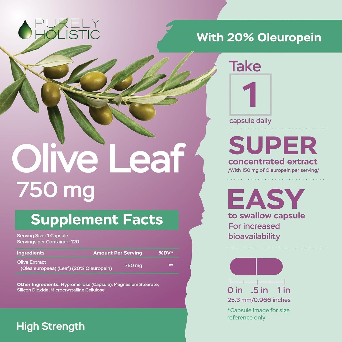 Olive Leaf Extract Capsules 750mg, 4 Month Supply, 20% Oleuropein, Vegan | High-Strength Antioxidant Support for Immune Health, Extracted from Egyptian Olive Leaves, Non-GMO, Once-Daily, 120 Capsules