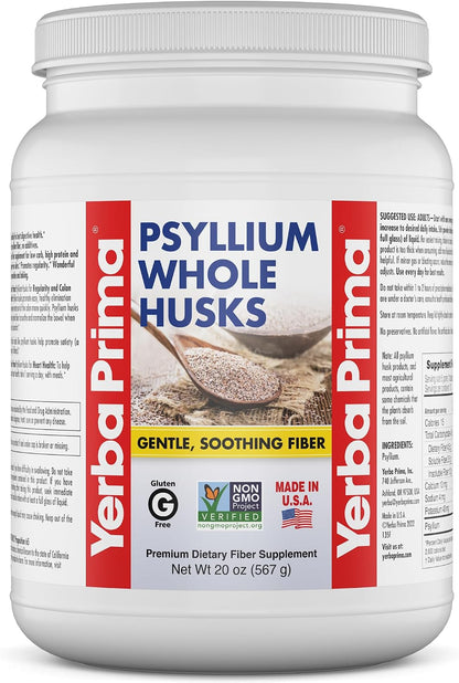 Yerba Prima Psyllium Whole Husks Fiber Supplement 20oz - Colon Cleanse - Gut Health - Vegan Non-GMO Gluten Free