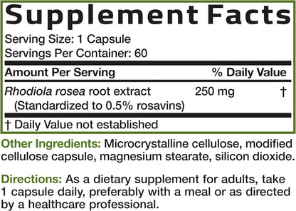 Bronson Rhodiola Rosea Adaptogen for Stress, Mood & Energy, 60 Capsules | Brain Health Support, Vegetarian, Non-GMO, Gluten-Free & Soy-Free
