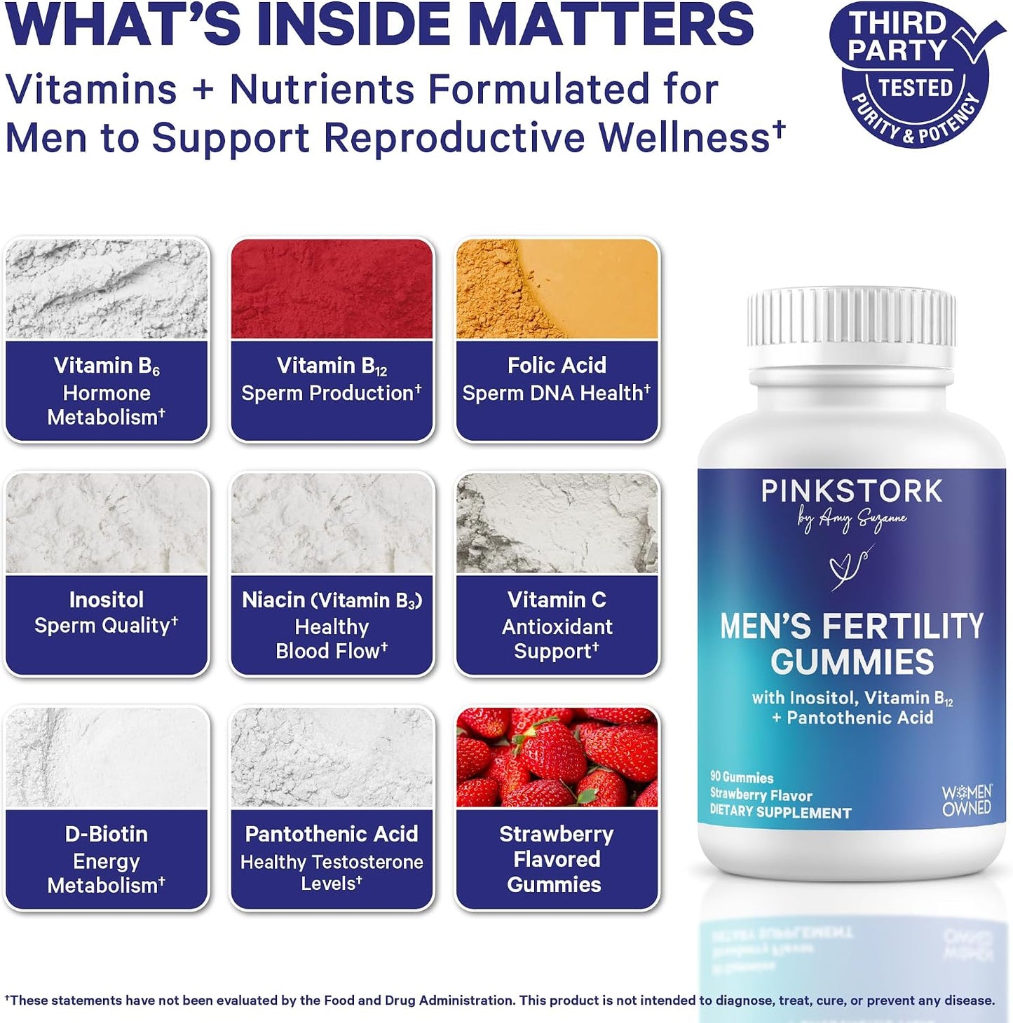 Blue Stork Fertility Supplement Gummies for Men, 90 Count | Male Prenatal Vitamins, Conception Support, Reproductive Health, Hormonal Balance & Motility
