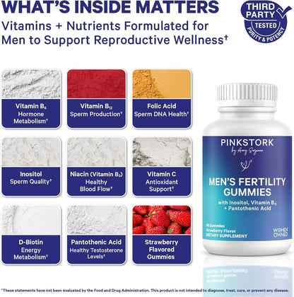 Blue Stork Fertility Supplement Gummies for Men, 90 Count | Male Prenatal Vitamins, Conception Support, Reproductive Health, Hormonal Balance & Motility
