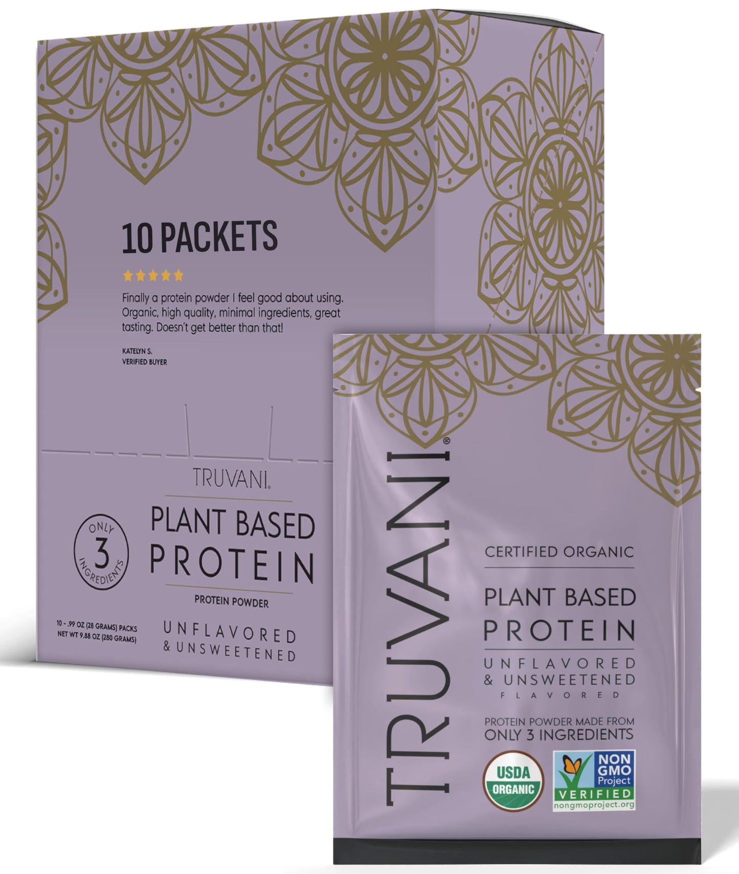 Truvani Organic Plant Based Protein Powder | Strawberry | 10 Servings | Vegan | 20g Pea Protein | Single Serving Travel Packets | Keto | Gluten & Dairy Free | Low Carb