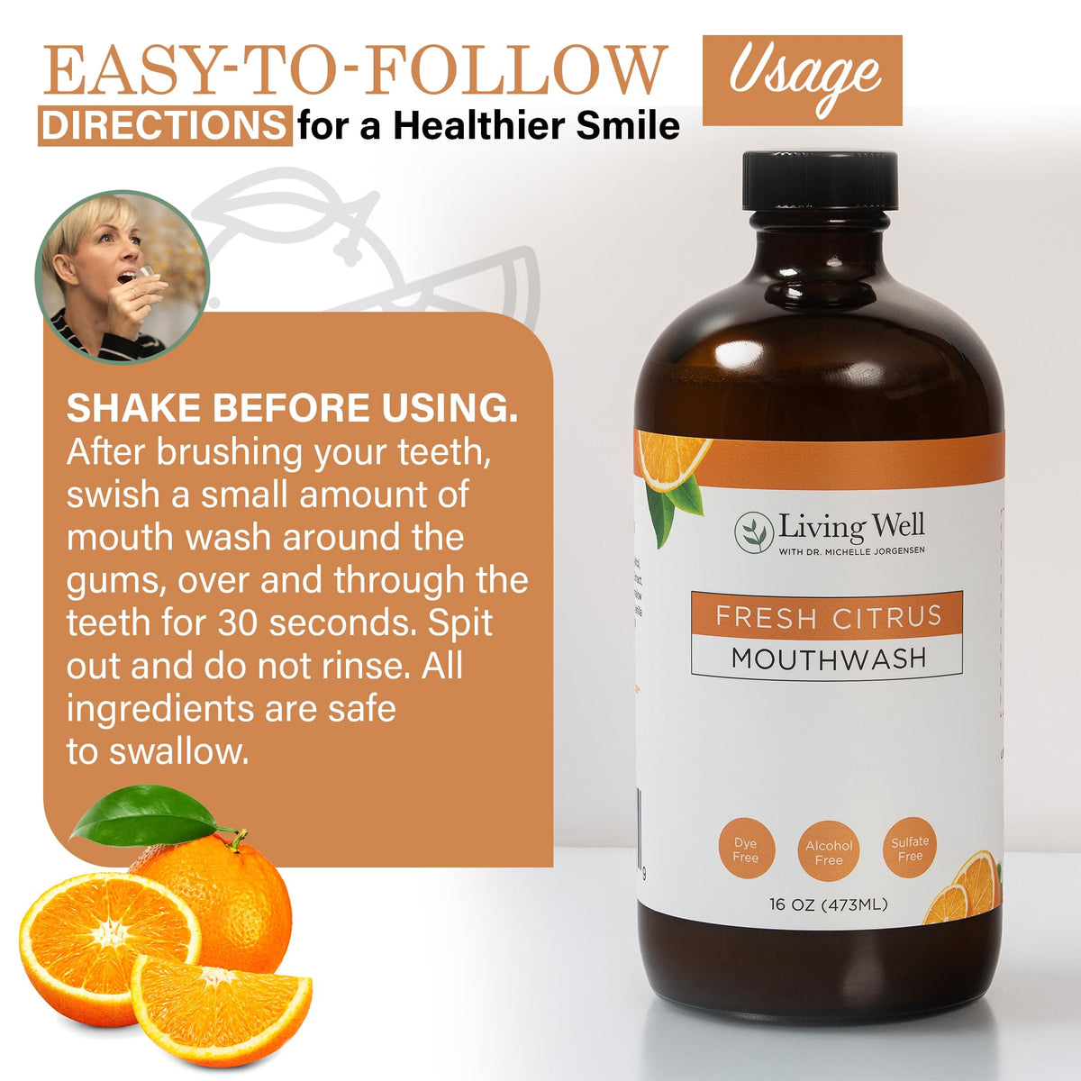 Living Well Dr. Michelle Remineralizing Mouthwash, Cool Mint