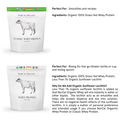 NorCal Organic Classic Whey Protein - 2lbs Bulk | 100% Grass-Fed & Finished