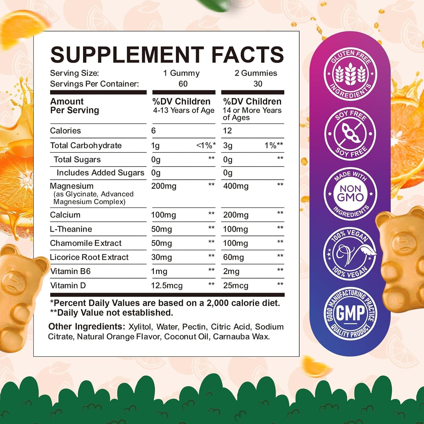 2 Pack Magnesium Glycinate Gummies for Kids & Adults Stawberry & Orange Flavor