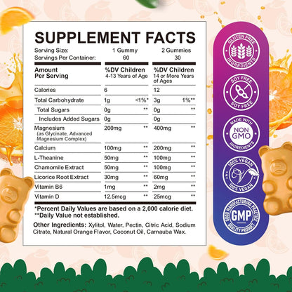 2 Pack Magnesium Glycinate Gummies for Kids & Adults Stawberry & Orange Flavor
