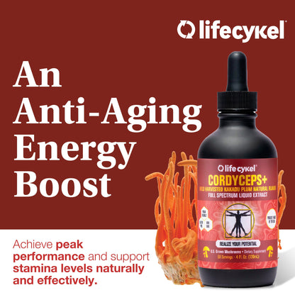 Life Cykel Cordyceps Mushroom Extract with Kakadu Plum - Energy, Stamina & Vitality Support, Natural Aging Supplement - Non-GMO and Vegan Tincture - 4Fl Oz
