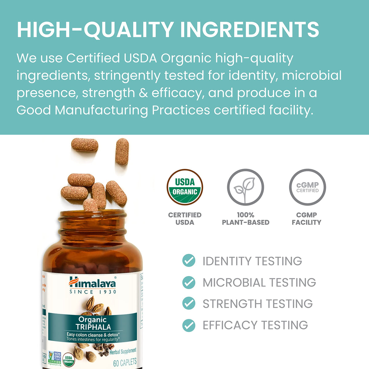 Himalaya USDA Organic Triphala Capsules, Colon Cleanse, 688 mg, 60 Caplets