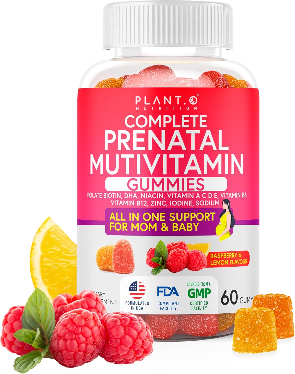 PLANT.O NUTRITION Prenatal Gummies for Women with DHA, Folate, Vitamin B C D | Delicious Multivitamin Blend for Fetal and Neural Support, Bones, Energy & Immunity During Pregnancy