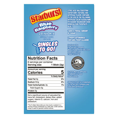 Starburst Cherry Singles To Go Sugar Free Drink Mix Packets - Pack of 6